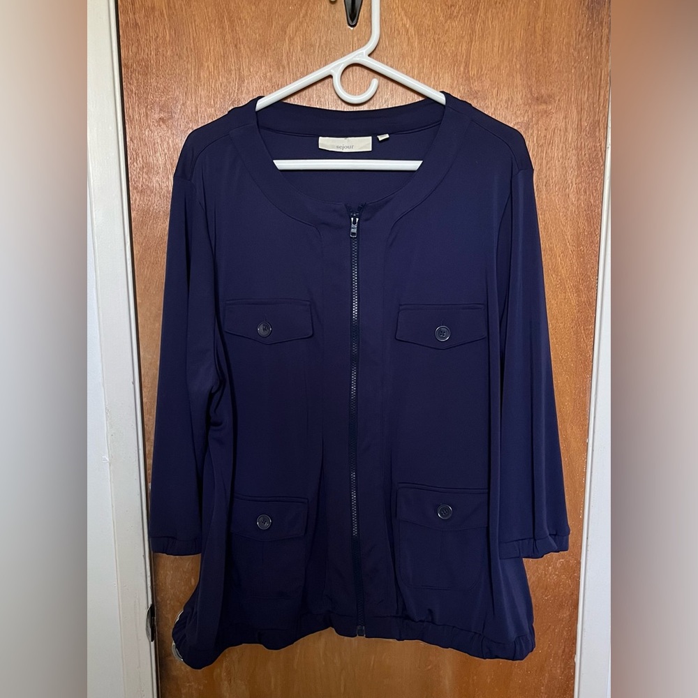 Sejour navy blue zip front jacket poly/spandex blend EUC 2X
